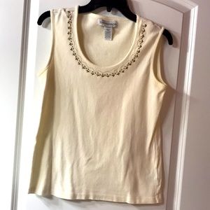 SagHarbor tank, beaded neckline with gold stitching, 💯 % cotton, size S